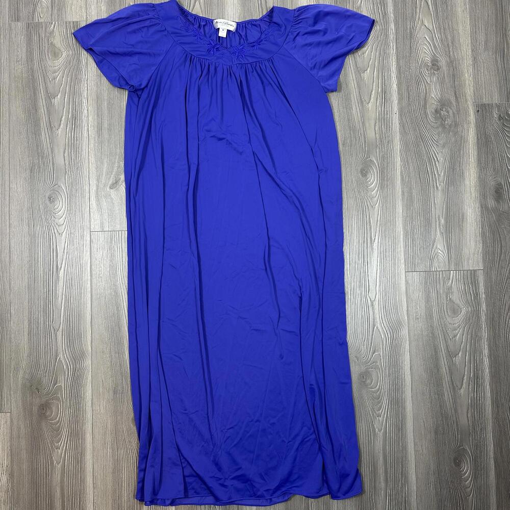 Miss Elaine Purple Blue Nylon Nightgown Sleep Dress Loungewear Retro Casual - M